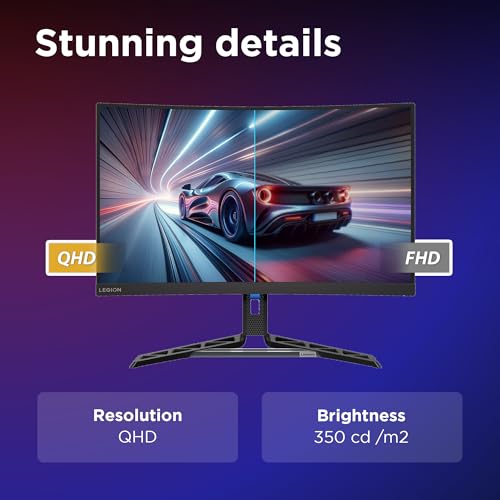 Lenovo Legion-R27qc-30 | 27" (68.5cm) QHD 180Hz Curved Gaming Monitor | 0.5ms, AMD FreeSync, 99%sRGB, 3Wx2Speaker, 2xHDMI 2.1 TMDS, 1xDP 1.4 (HBR3)|Tilt, Swivel, Pivot, Height Adjust|Black| 67C6GAC2IN