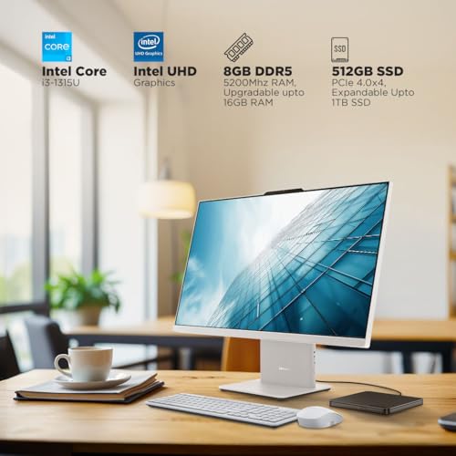 Lenovo IdeaCentre AIO 13th Gen Core i3-1315U 24" FHD IPS (8GB RAM/512GB SSD/Windows11/Office 21/3Wx2 Harman Speakers/Alexa Built-in/Wireless EOS Keyboard & Mouse, Grey), F0HN00FWIN All-in-One Desktop