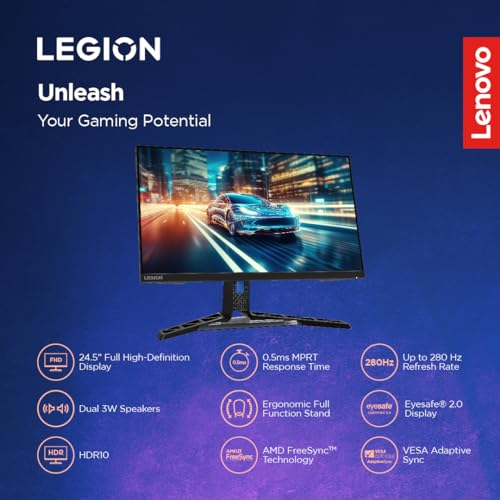 Lenovo Legion-R25f-30 | 25 Inch (63.50cm) | FHD 240Hz Gaming Monitor | 0.5ms, AMD FreeSync, 99% sRGB, 90% DCI-P3, 3Wx2 Speaker, 2xHDMI, 1xDP| Tilt, Swivel, Pivot, Height Adjust Stand | Black