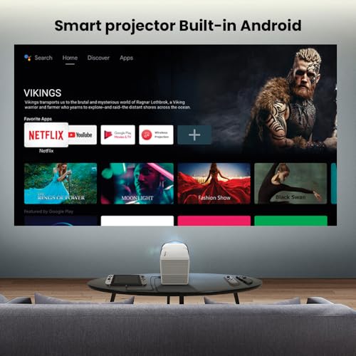 BenQ GP100 4K Support 1080p LED Portable Smart Projector,Brightness 1000 ANSI Lumens,Excellent Colors 97% REC709,Upto 120"Screen Size,Auto 2D keystone,20W Speakers,Certified Android TV,WiFi,HDMI,USB-C