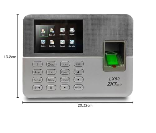 ZKTeco LX50 Biometric Fingerprint Time Attendance Clock | Employee Check-in Recorder with Built-in SSR Excel Software | 500 Users Capacity | No Monthly Fees (Silver)