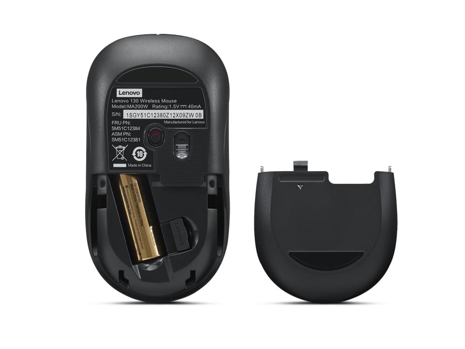 Lenovo 130 Wireless Compact Mouse, 1K DPI Optical sensor, 2.4GHz Wireless NanoUSB, 10m range, 3button(left,right,scroll) upto 3M left/right clicks, 10 month battery, Ambidextrous, Ergonomic GY51C12380