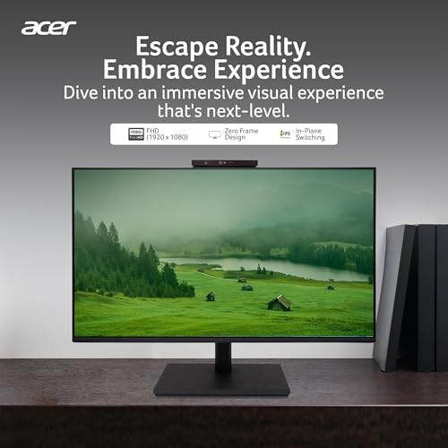 Acer B247Y D6 23.8 Inch IPS Full HD Backlit LED LCD Monitor I IR 5M Adjustable Webcam with Human Presence Detection, 120Hz, Height Adjustment and Pivot, HDMI, VGA, DP, USB 3.2 HUB I Stereo Speakers