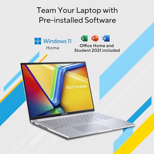 ASUS Vivobook 16, Intel Core i7-12700H (Gaming Grade CPU), 16" (40.64cm) FHD+ 16:10, Thin & Light Laptop (16GB DDR4/512GB SSD/Iris Xe/Win 11/Office 2021/Transparent Silver/1.88 Kg), X1605ZAC-MB741WS