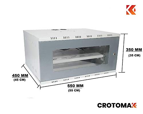 Crotomak 6U DVR, CCTV, NVR, Server, Network Rack with 4 Power Socket and AC Axial Cooling Fan -Transparent Glass Door, Metal Cabinet Box Wall mount (Size 6: 45 X 55 X 35 cm)