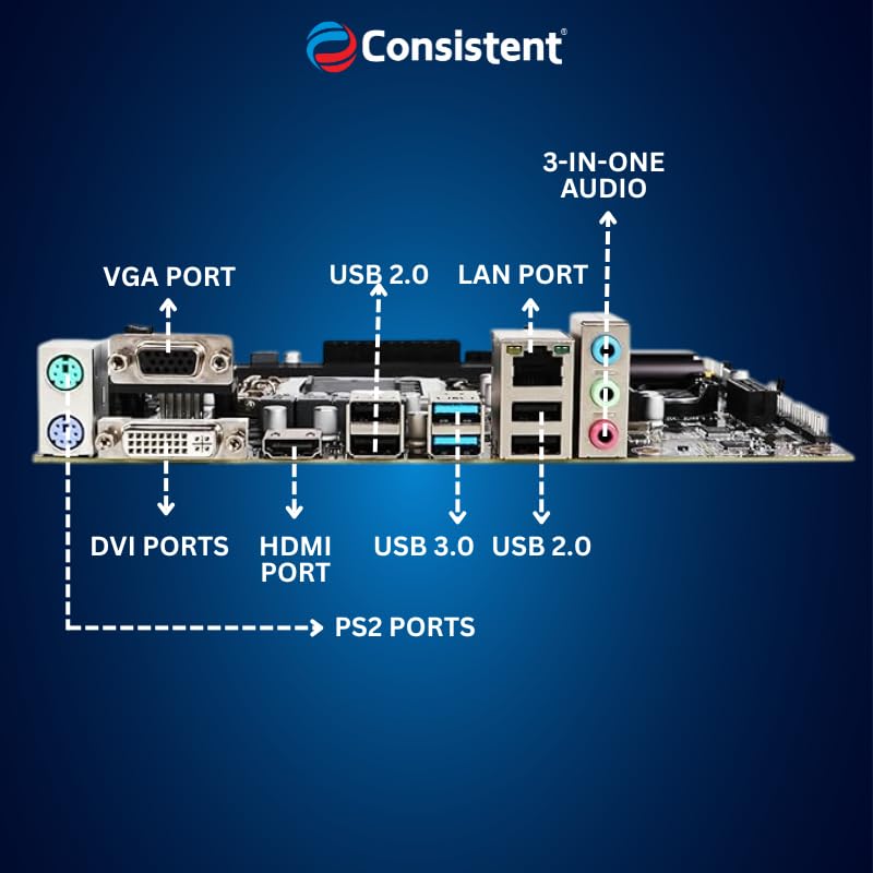 Consistent H-310 Motherboard 8th, 9th Gen i3, i5, i7, DDR4 Slots for RAM, with GMA 950 Graphic Card, Motherboard with Sound Card, SATA 2&3, 3Y Warranty