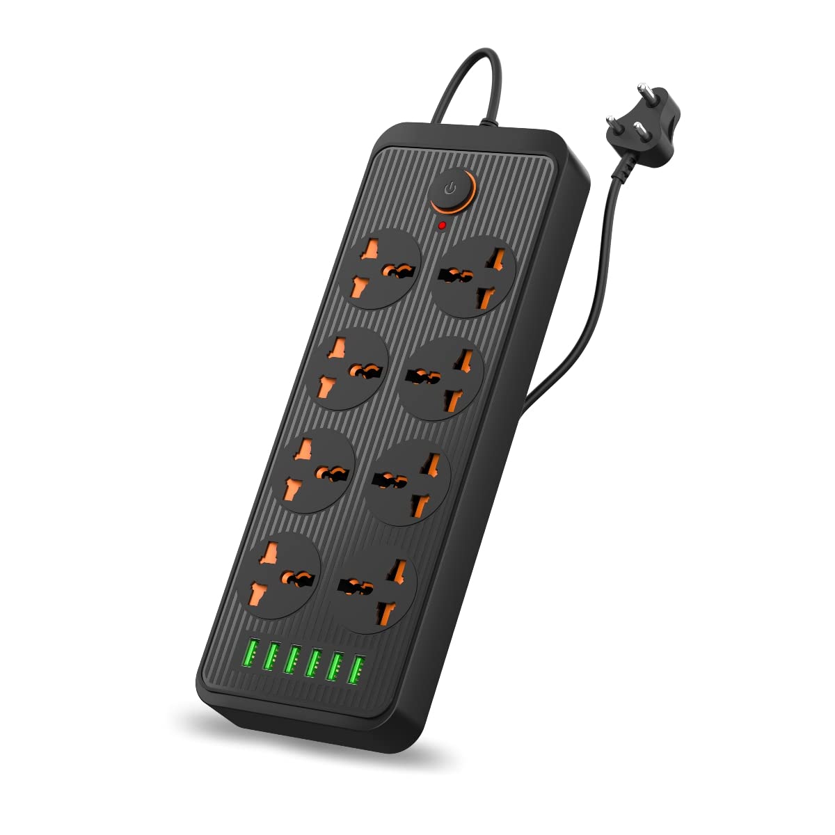 Portronics Power Plate 7 with 6 USB Port + 8 Power Sockets Power Strip Extension Board with 2500W, 3Mtr Cord Length, 2.1A USB Output(Black)