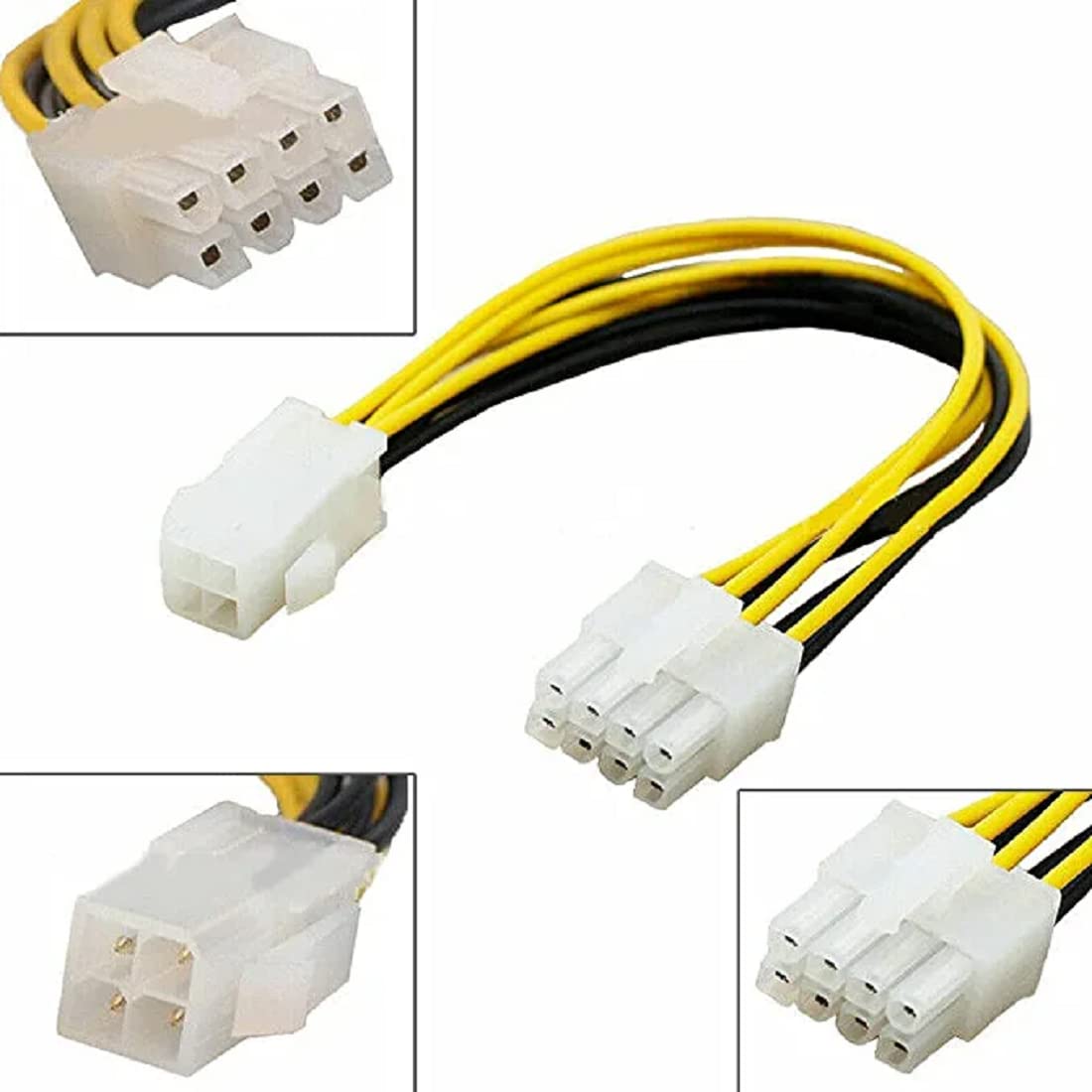 HRtronics® - 4 Pin Male to 8 Pin Female ATX CPU Power Connector Extension Cable Adapter CPU Power Supply EPS Power Cord 4-Pin to 8-Pin Motherboard ATX, 17cm, (5 pcs)