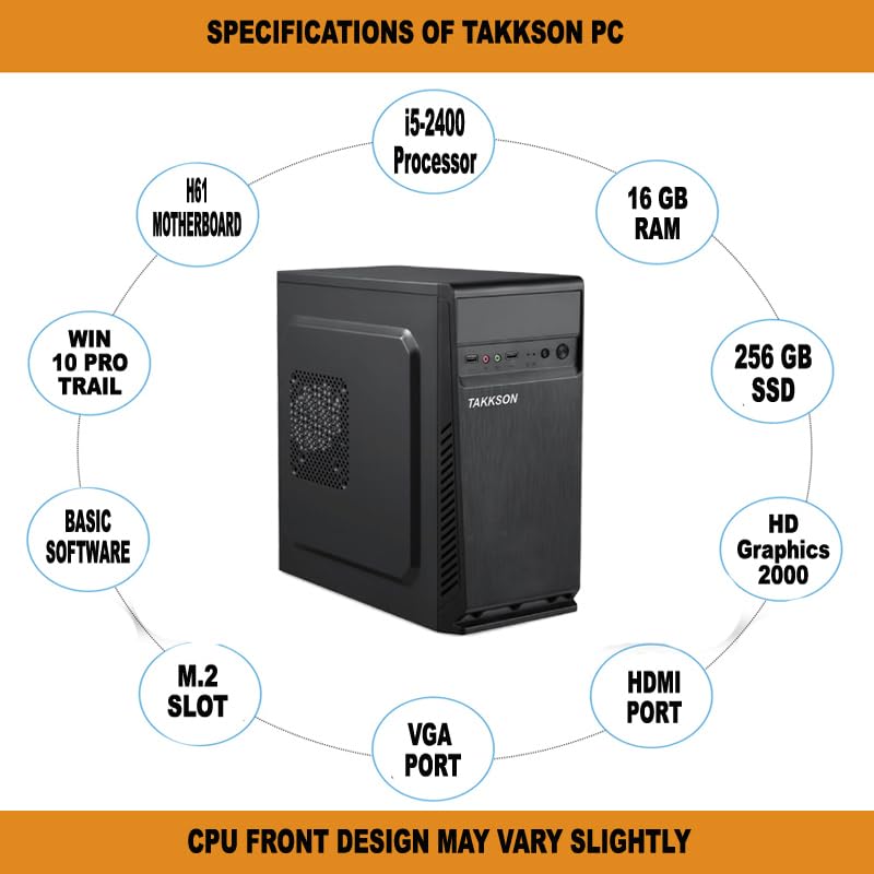 TAKKSON T16256 Desktop Computer CPU PC (Core i5-2nd Gen. || 16 GB Ram || 256 GB SSD || HD Graphics || HDMI || VGA || Ethernet || OS Win-10) Basic Software Installed