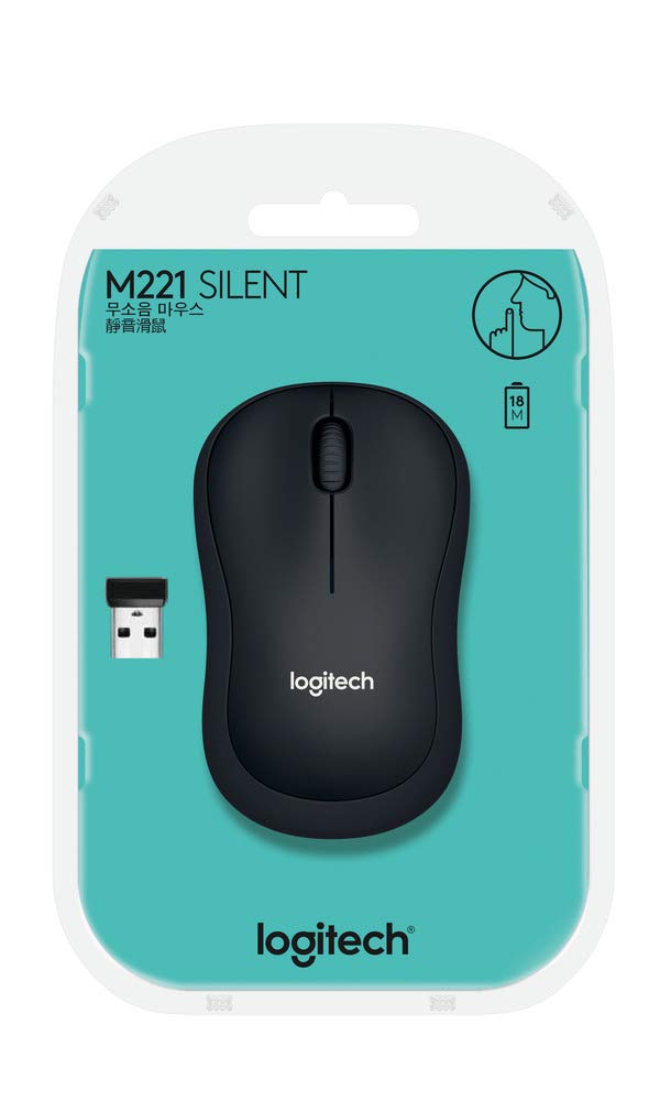 Logitech M221 Wireless Mouse, Silent Buttons, 2.4 GHz with USB Mini Receiver, 1000 DPI Optical Tracking, 18-Month Battery Life, Ambidextrous PC/Mac/Laptop - Black