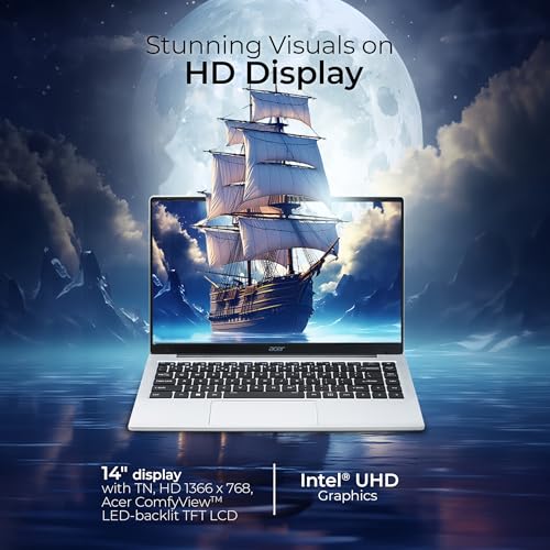 Acer Aspire 3, Intel Core Celeron N4500, 8GB LPDDR4X, 512GB SSD, HD, 14"/35.56cm, Windows 11 Home, Pure Silver, 1.3KG, A324-45, HD Webcam, 38 WHR Laptop
