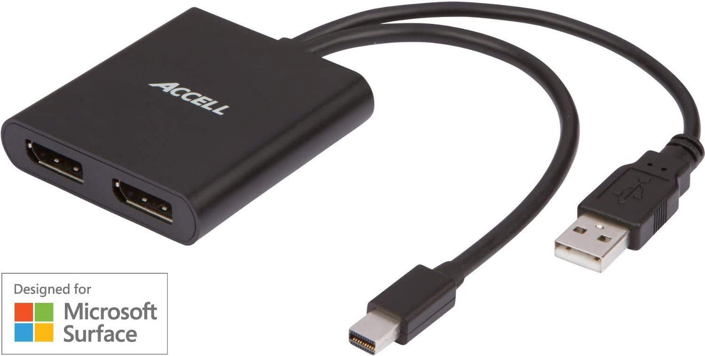Accell mDP-2DP Multi Monitor Splitter - Mini DisplayPort 1.2 Multi-Stream Transport (MST) Hub - 1x Mini DisplayPort Connector, 2X DisplayPort outputs