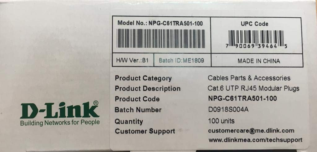 D-Link Cat 6 Rj 45 Cable Connector - Pack Of 100 Pieces,Silver