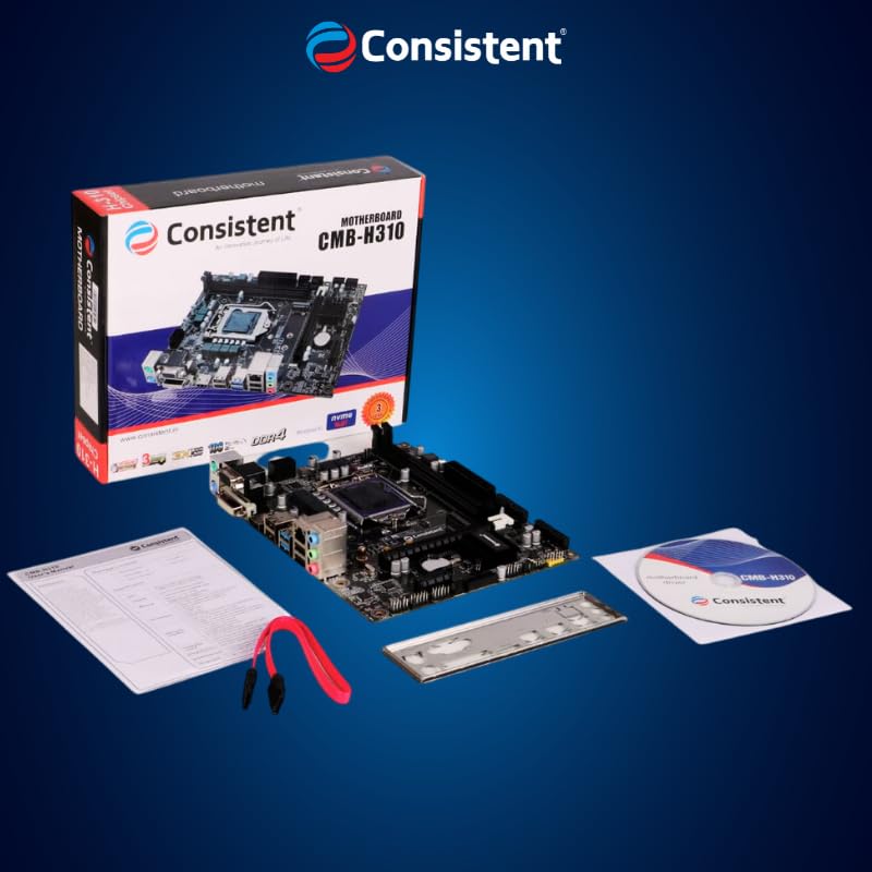 Consistent H-310 Motherboard 8th, 9th Gen i3, i5, i7, DDR4 Slots for RAM, with GMA 950 Graphic Card, Motherboard with Sound Card, SATA 2&3, 3Y Warranty
