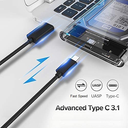 SmartTech 2.5 inch Sata HDD / SSD Hard Drive Enclosure USB 3.1 with Type C OTG Cable Internal Hard Disk Drive Case for External Portable Transparent Casing Computer Laptop (2.5- USB 3.1)