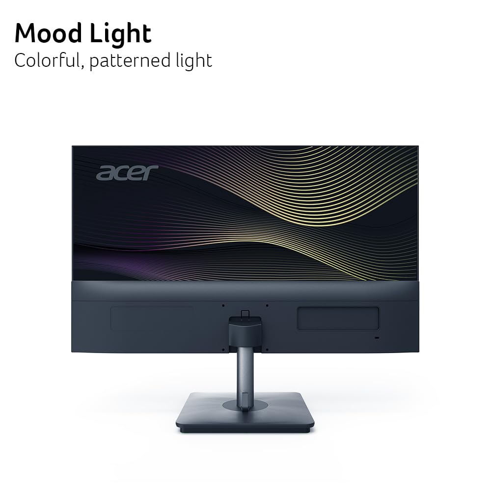 Acer RS242Y 23.8 Inch Full HD IPS Ultra-Thin (6.9mm) Backlit LED Monitor I Color Patterned Back Mood Light I Dual Glass Design, Sleek Metal Frame I 1 MS, 120Hz I 1xHDMI 1xVGA I Speakers I Eye Care
