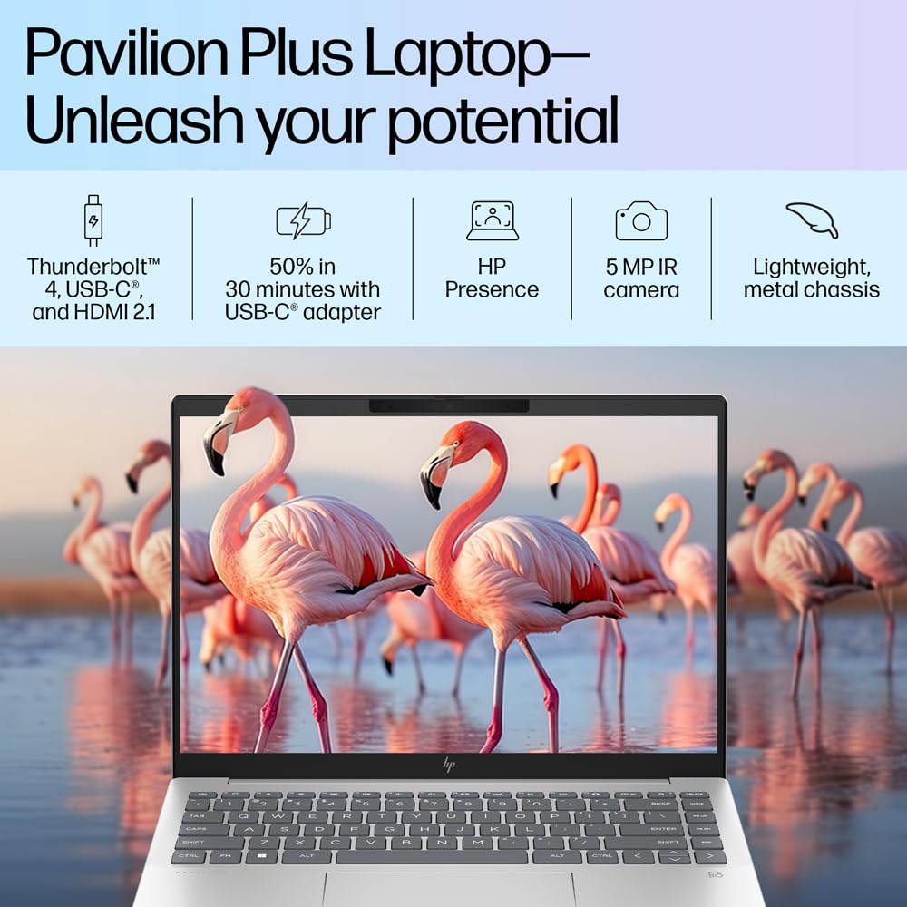 HP Pavilion Plus, 13th Gen Intel Core i5-1335U Laptop (16GB DDR5, 512GB SSD) IPS WUXGA Anti-Glare, 14"/35.6cm, Win 11, Office 21, Silver, 1.44kg, Intel Iris Xe Graphics, 5MP IR Camera, ew0116TU