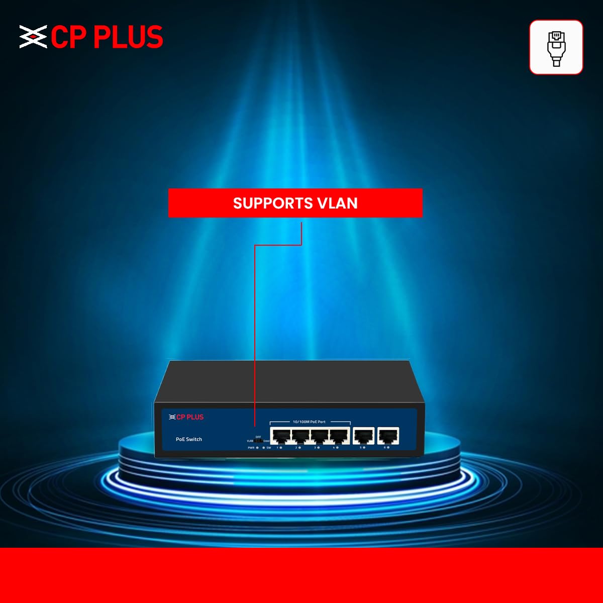 CP Plus 10 Ports Fast Ethernet with 8 PoE Ports (10/100 Mbps) & 2 Uplink Ports (100 Mbps) POE Switch | Max. 30W Output of Single PoE Port | LED Light Indicators | Plug & Play - CP-DNW-HPU8H2-96-V2