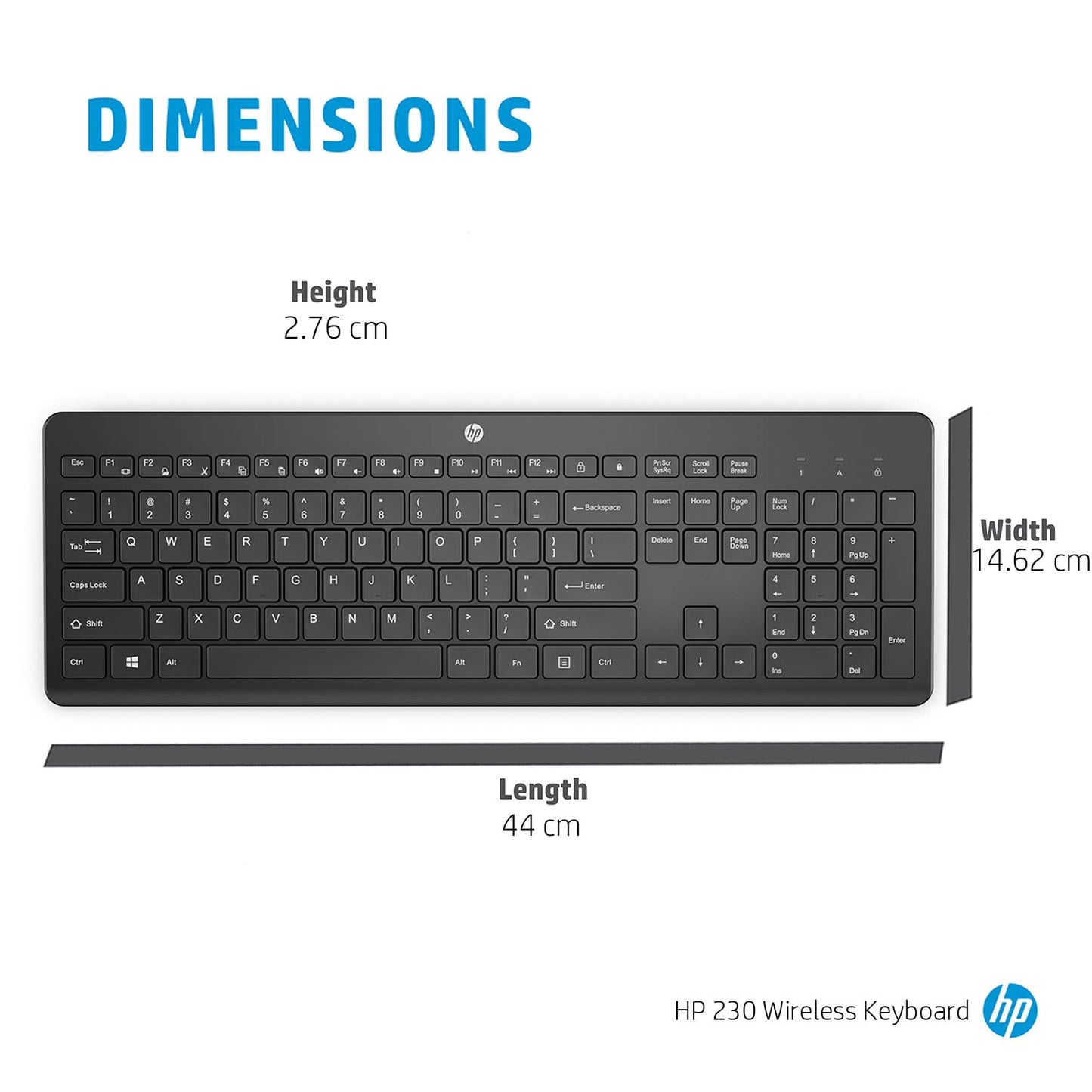 HP 230 Wireless Black Keyboard with 2.4GHz connectivity up to 10m, 12 Function Keys and 16-Month Long Battery Life. 3-Years Warranty.(3L1E7AA)