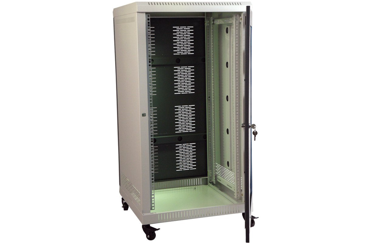 MASS RACK 22U 600X600mm Floor Standing Network Rack with Power Strip 6 Socket, Server Tray(2 Nos.), Cable Organiser 1U Closed, 4 Fans & Hardware Kit-Cage Nut Assembly - Combo Pack