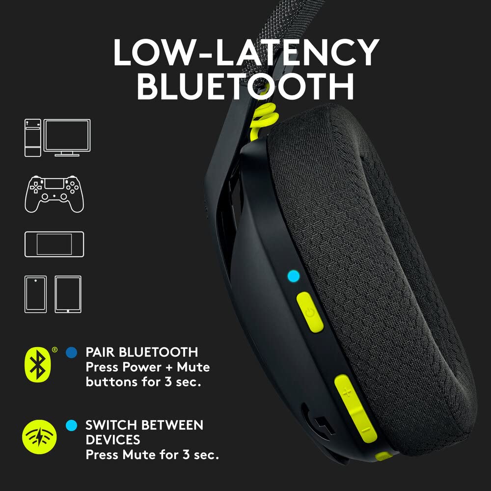 Logitech G435 Light Speed and Lightweight Gaming Bluetooth Wireless Over Ear Headphones with Mic, 18H Battery, Compatible for Dolby Atmos, Pc, Ps4, Ps5, Mobile - (Black)