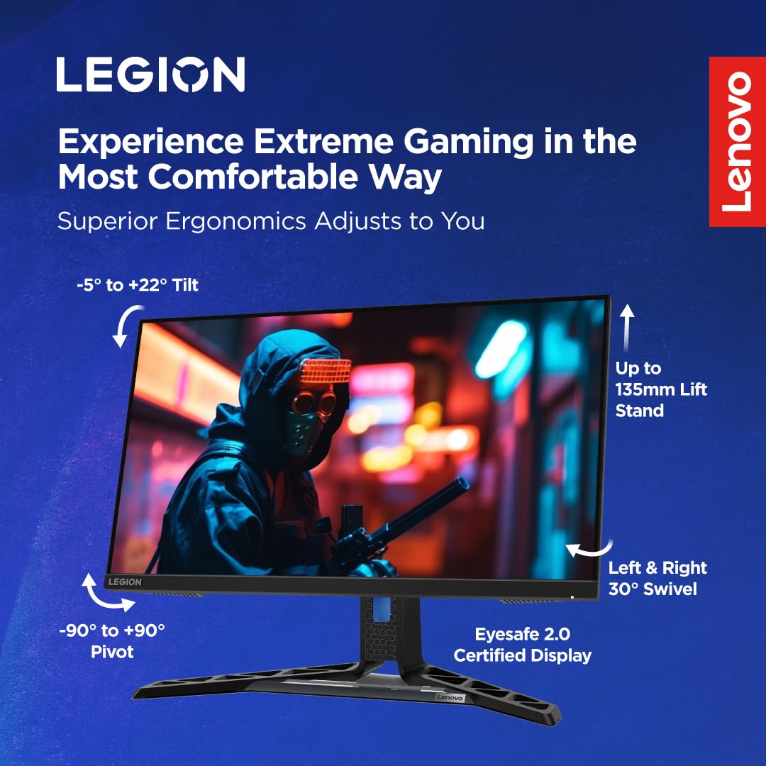 Lenovo Legion-R25f-30 | 25 Inch (63.50cm) | FHD 240Hz Gaming Monitor | 0.5ms, AMD FreeSync, 99% sRGB, 90% DCI-P3, 3Wx2 Speaker, 2xHDMI, 1xDP| Tilt, Swivel, Pivot, Height Adjust Stand | Black