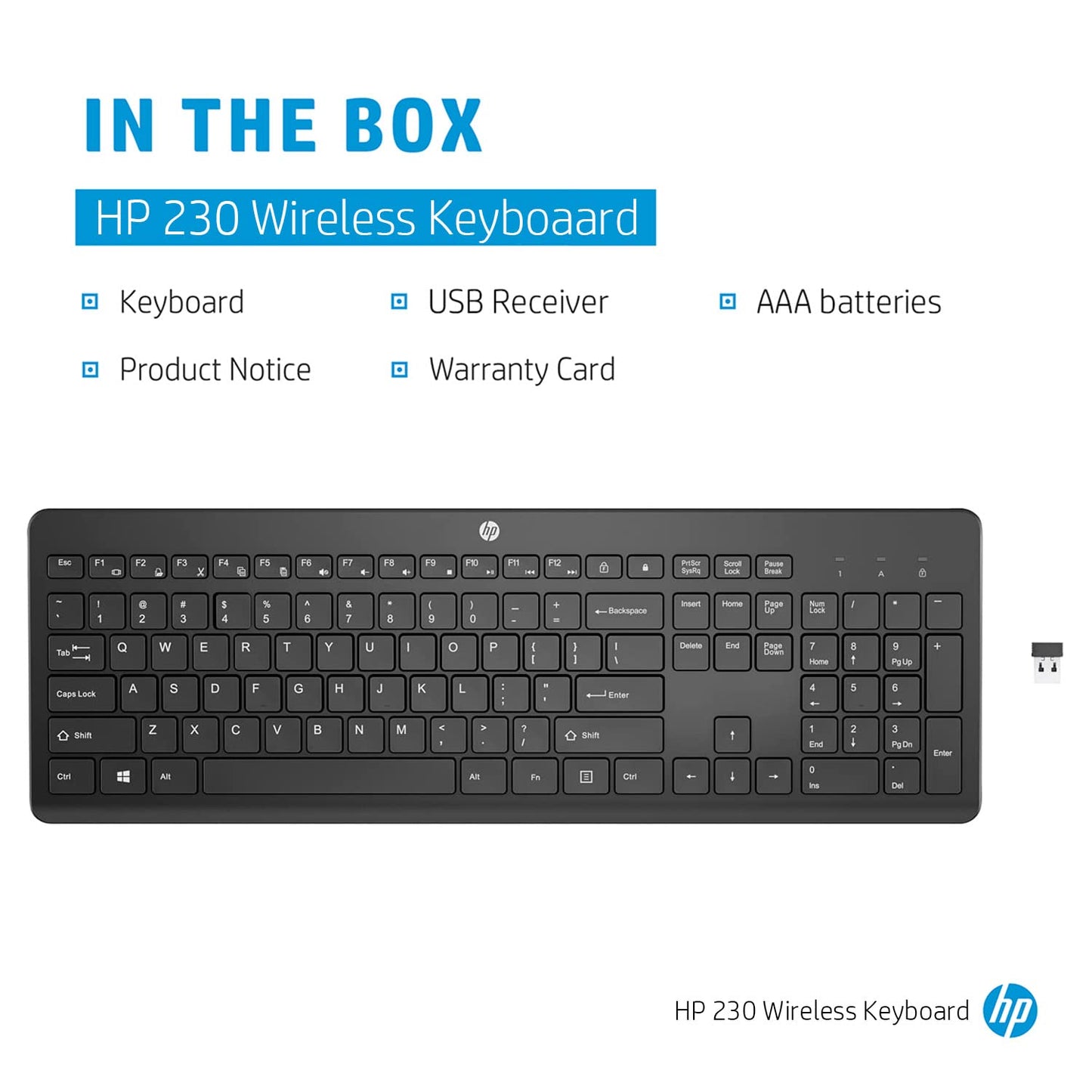 HP 230 Wireless Black Keyboard with 2.4GHz connectivity up to 10m, 12 Function Keys and 16-Month Long Battery Life. 3-Years Warranty.(3L1E7AA)