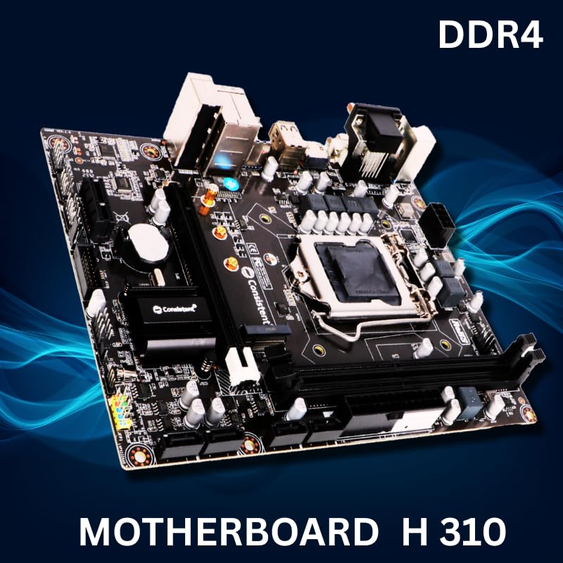 Consistent H-310 Motherboard 8th, 9th Gen i3, i5, i7, DDR4 Slots for RAM, with GMA 950 Graphic Card, Motherboard with Sound Card, SATA 2&3, 3Y Warranty