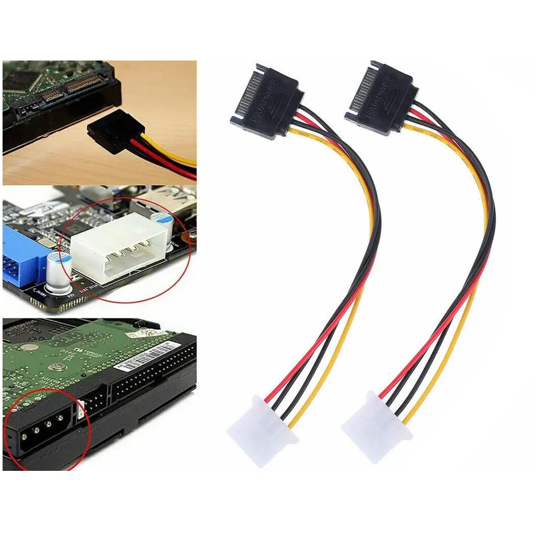 PARUHT 2-Pack IDE to SATA Connector, PSU Component for 15-Pin Sata Male Power to 4-Pin Molex Power Supply for LP4 Devices
