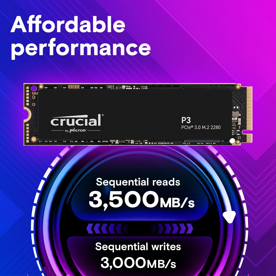 Crucial P3 Plus 500GB PCIe 4.0 3D NAND NVMe M.2 SSD, up to 4700MB/s - CT500P3PSSD8