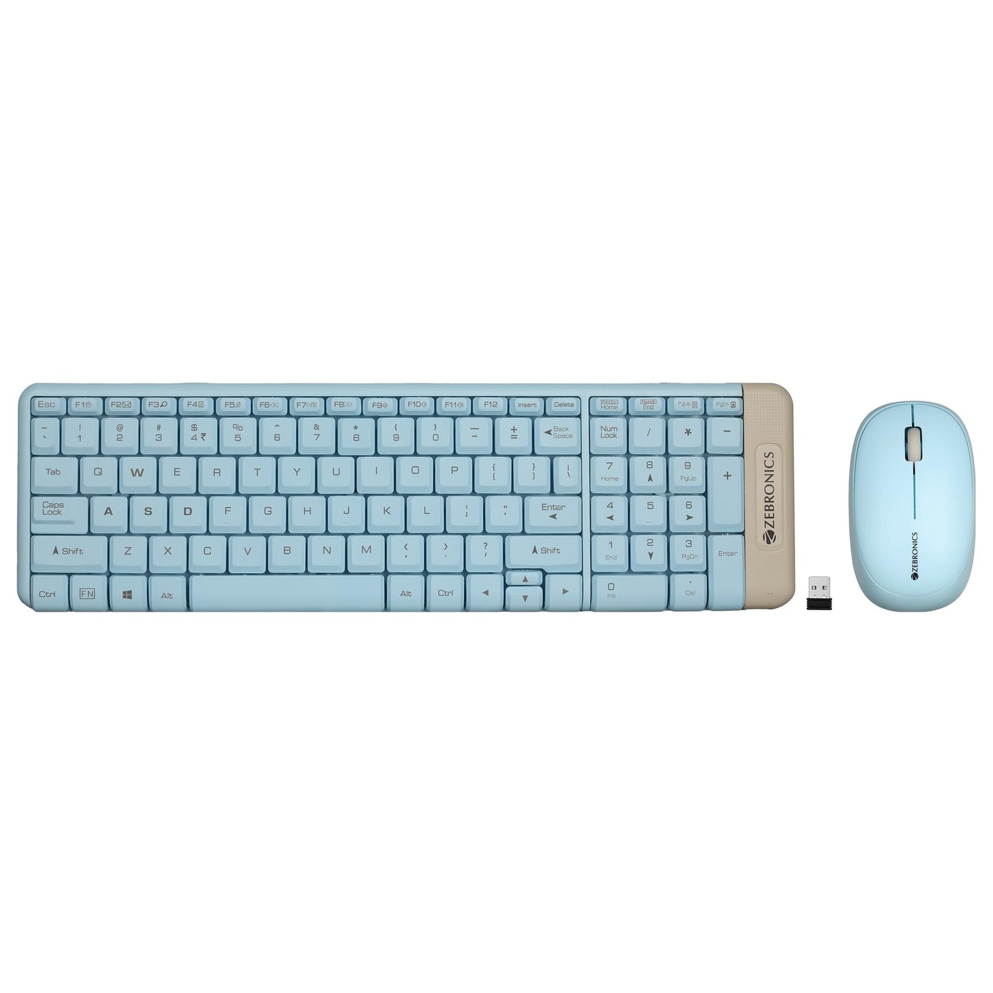 ZEBRONICS Companion 104 2.4GHz Wireless Keyboard & Mouse Combo, 100 Keys, Laser Printed Keycaps, Integrated Multimedia Keys, 3 Button Mouse, 1200 DPI, High Precision, Advanced Optical Sensor (Blue)