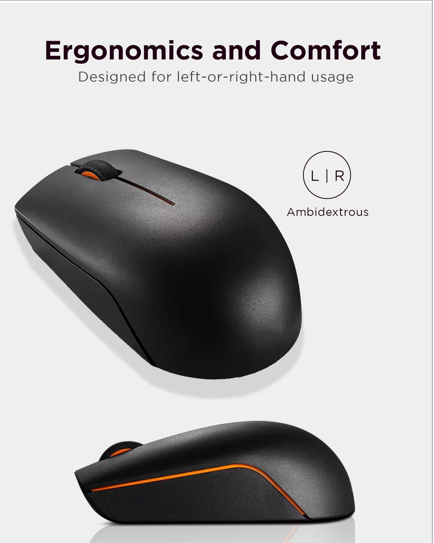 Lenovo 300 Wireless Mouse – Computer Mouse for PC, Laptop with Windows – Ambidextrous Design – 2.4 GHz Nano USB Receiver – 12 Month Battery Life