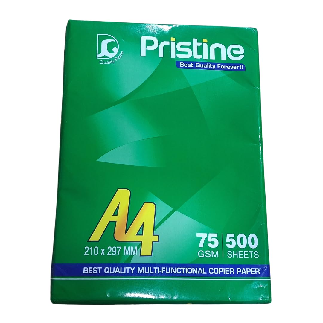 Pristine Copier Paper | 1 Ream | A4 Size | 75 GSM | 500 Sheets | White Paper | For Laserjet & Inkjet Printer | Fast Drying | Both Side Print | Eco Friendly