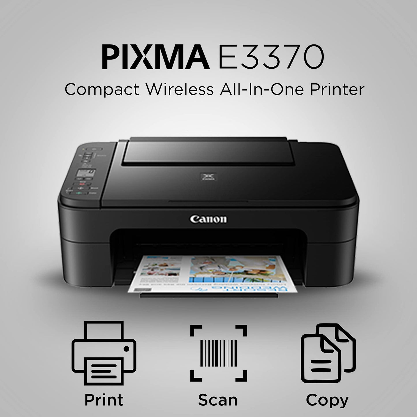 Canon PIXMA E3370 All-in-One Wireless Ink Efficient Color Printer (Black)