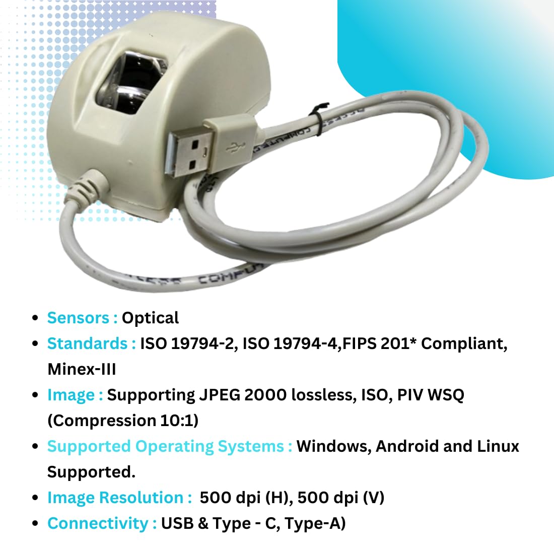 FM220U L1 UIDAI Certified USB Optical Biometric Scanner with 1YEAR RD Service