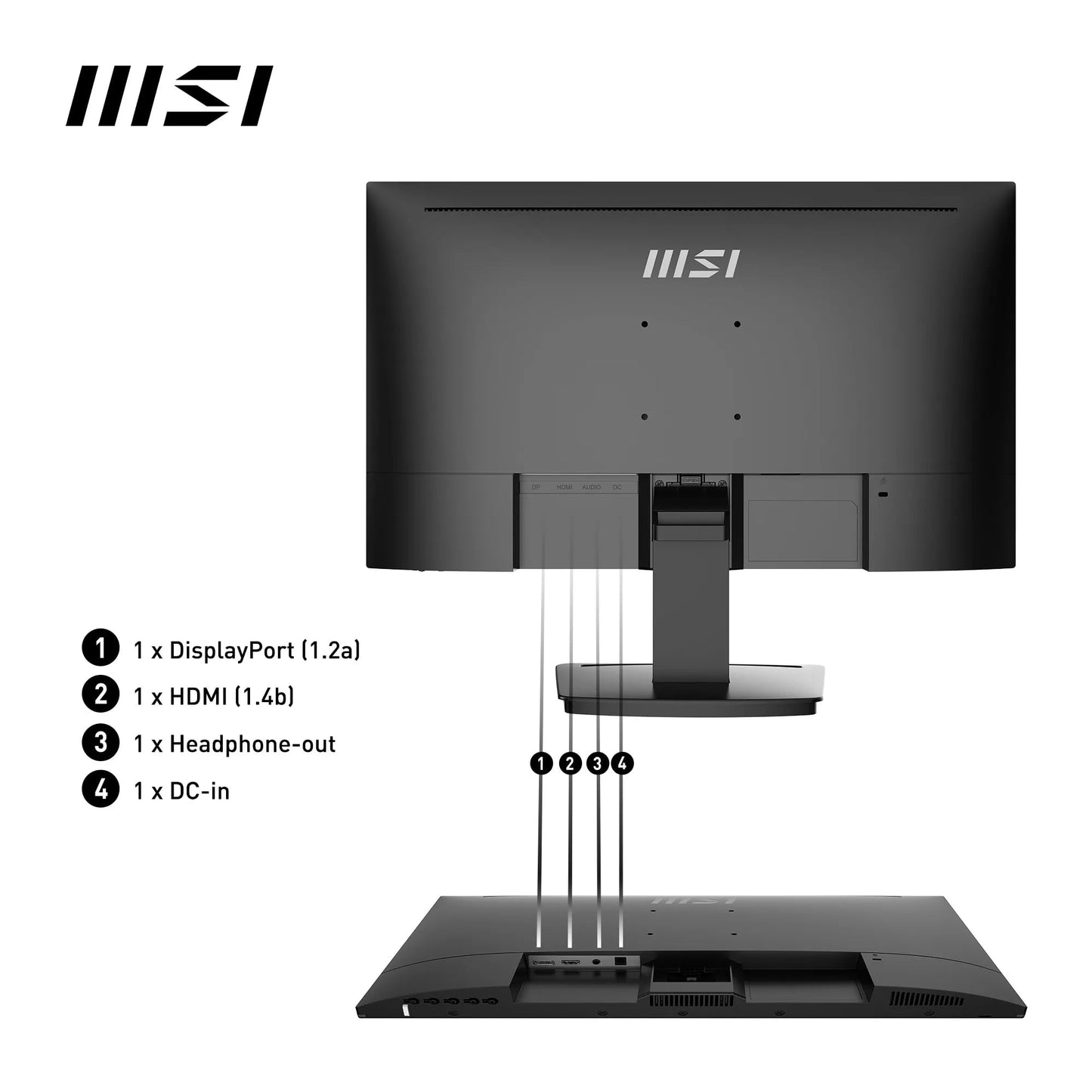 MSI PRO MP251 24.5 Inch Full HD Office Monitor - 1920 x 1080 IPS Panel, 100 Hz, Eye-Friendly Screen, Built-in Speakers, Tilt-Adjustable - HDMI 1.4b, D-Sub (VGA)