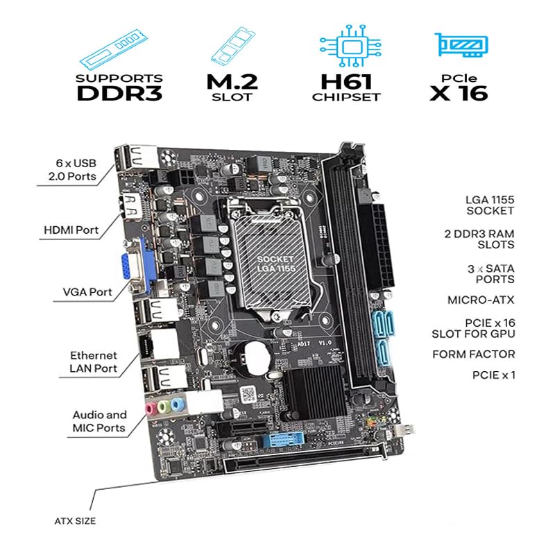 TAKKSON T16256 Desktop Computer CPU PC (Core i5-2nd Gen. || 16 GB Ram || 256 GB SSD || HD Graphics || HDMI || VGA || Ethernet || OS Win-10) Basic Software Installed