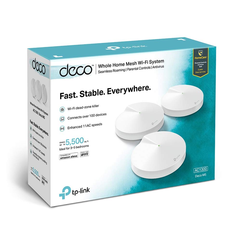 TP-Link Deco Whole Home Mesh WiFi System Up to 5,500 sq. ft. Coverage and 100+ Devices, Wireless Router/WiFi Extender Replacement, Support Parental Controls/Anitivirus, Seamless Roaming(Deco M5)