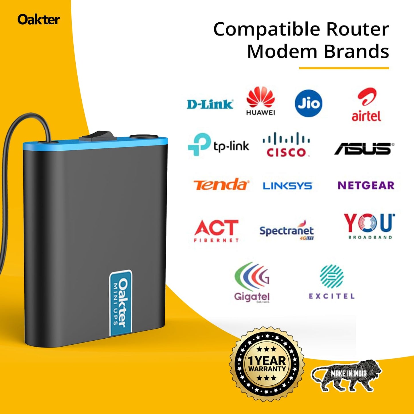 Oakter Mini UPS for 12V WiFi Router Broadband Modem | Backup Upto 4 Hours | WiFi Router UPS Power Backup During Power Cuts | UPS Broadband Modem (12 Volt Backup Upto 4 HRS)