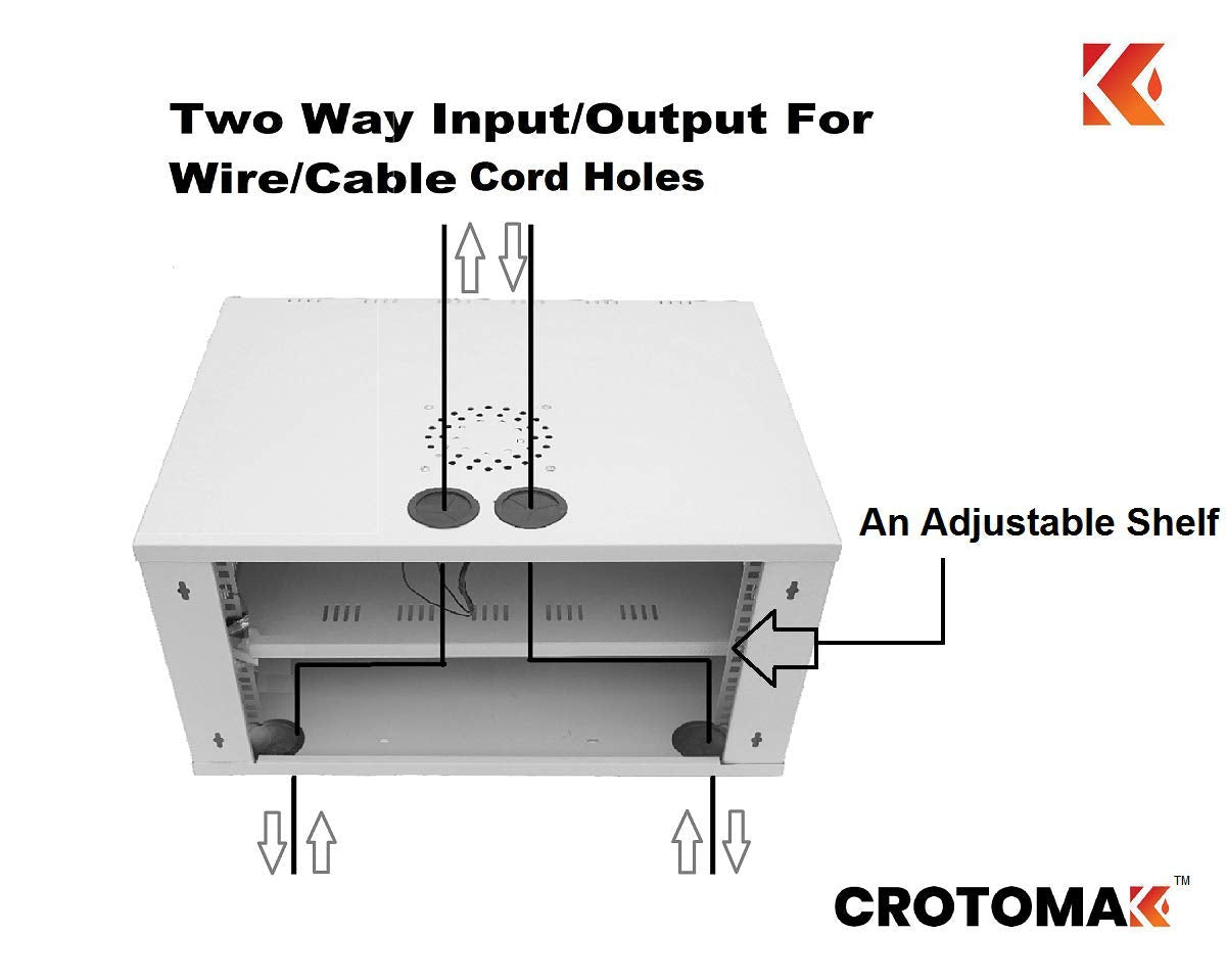 Crotomak 6U DVR, CCTV, NVR, Server, Network Rack with 4 Power Socket and AC Axial Cooling Fan -Transparent Glass Door, Metal Cabinet Box Wall mount (Size 6: 45 X 55 X 35 cm)