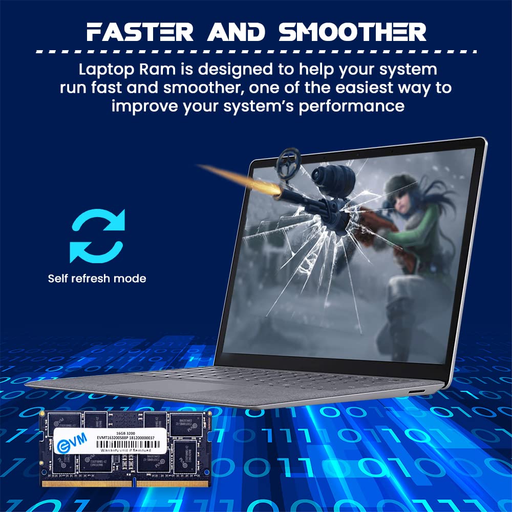 EVM 16GB DDR4 Laptop RAM 3200MHz - Unleash Your System's Full Potential - Perfect for Gamers, Office Work, and More - 10 Years Warranty (EVMT16G3200S88P)