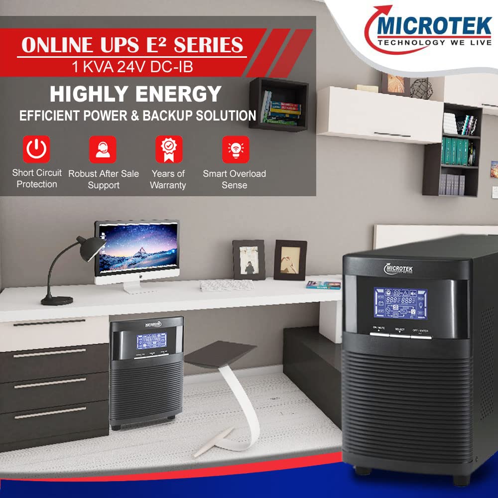 Microtek High Frequency E² Series (1 PH in - 1 PH Out) IGBT Technology Based Online UPS for Home, Office and Shop (1KVA/24VDC-IB)