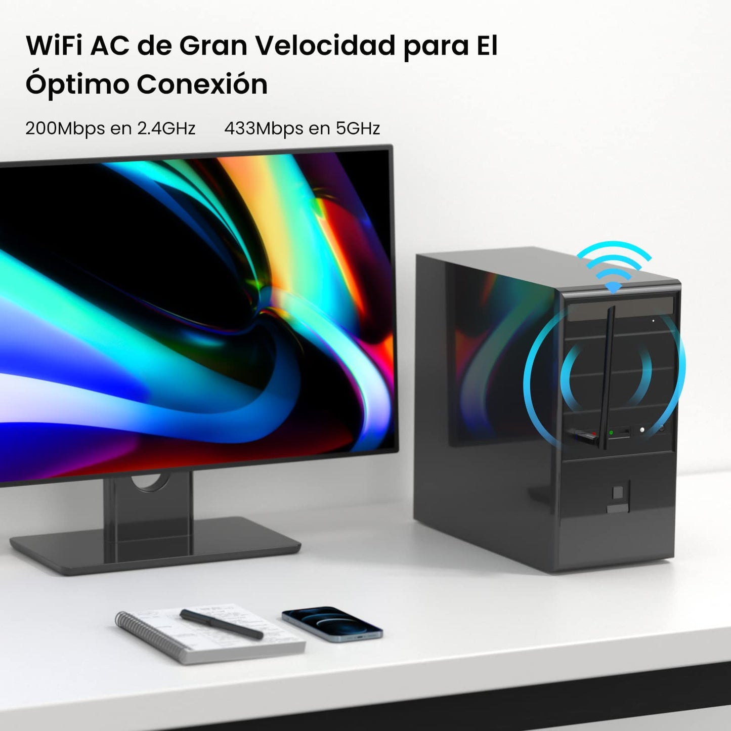 Tenda U10 AC650Mbps Dual-Band WiFi Dongle, Wireless USB Adapter, 433Mbps (5GHz) + 200Mbps (2.4GHz), 6dBi Internal Antenna, MU-MIMO, Soft AP Mode, Supports Windows 10/8.1/8/7 / XP (Black)