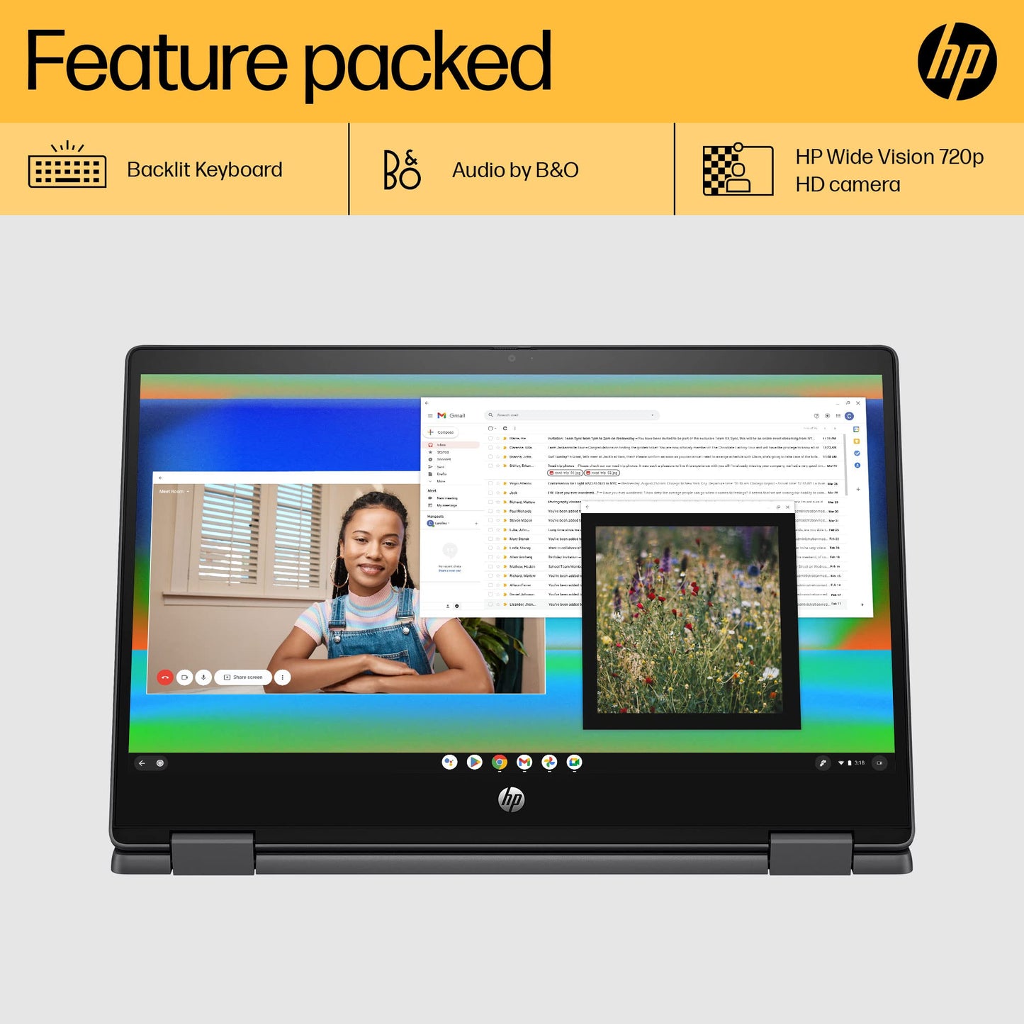 HP Chromebook x360 13B Mediatek Kompanio 1200 13.3Inch(33.8Cm) FHD Touch Covertible Laptop Chrome OS (8GB Ram/256 GB SSD/B&O/7Mediatek Integrated ARM Mali Graphics/Backlit Kb/Chrome 64) 13B-Ca0006Mu