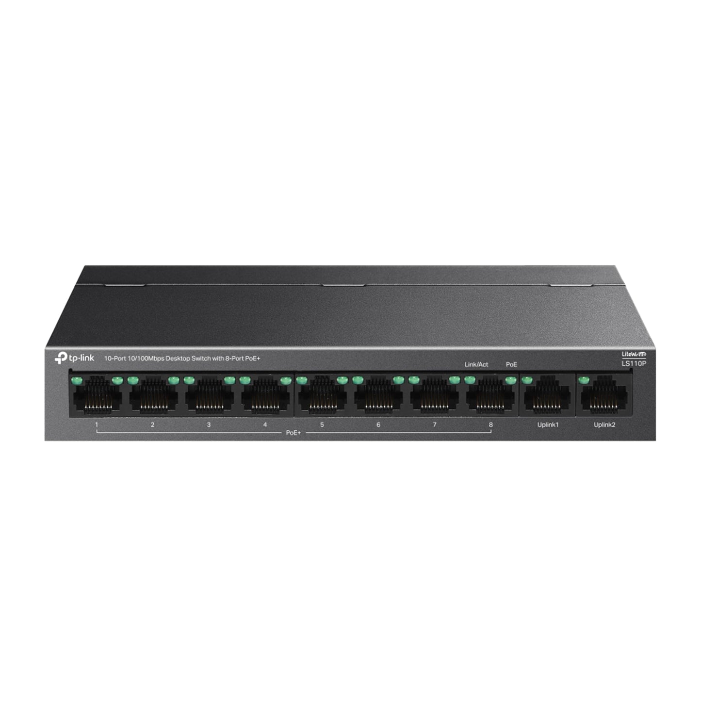 TP-Link LS110P 10-Port 10/100Mbps Desktop Switch with 8-Port PoE+, 96 W Total PoE Budget, PoE Auto Recovery, Plug & Play, Isolation Mode ,Ideal for Noise-Sensitive Homes or Businesses