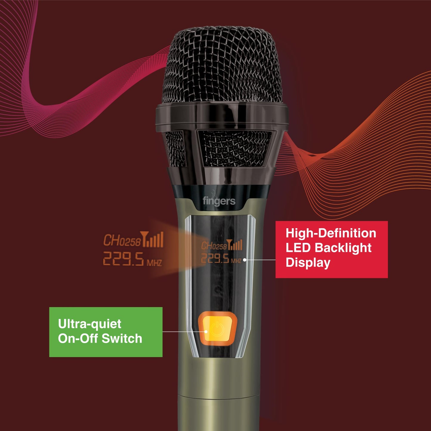 FINGERS Freedom Mic-39 Wireless Microphone (6.35 mm pin Receiver with Type-C Charging Port, Uni-Directional V-Band @ VHF 269.1 MHz, 10-Hour Battery Life, 25 m Working Distance)