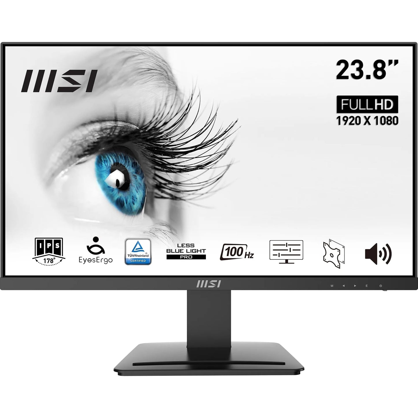 MSI PRO MP251 24.5 Inch Full HD Office Monitor - 1920 x 1080 IPS Panel, 100 Hz, Eye-Friendly Screen, Built-in Speakers, Tilt-Adjustable - HDMI 1.4b, D-Sub (VGA)
