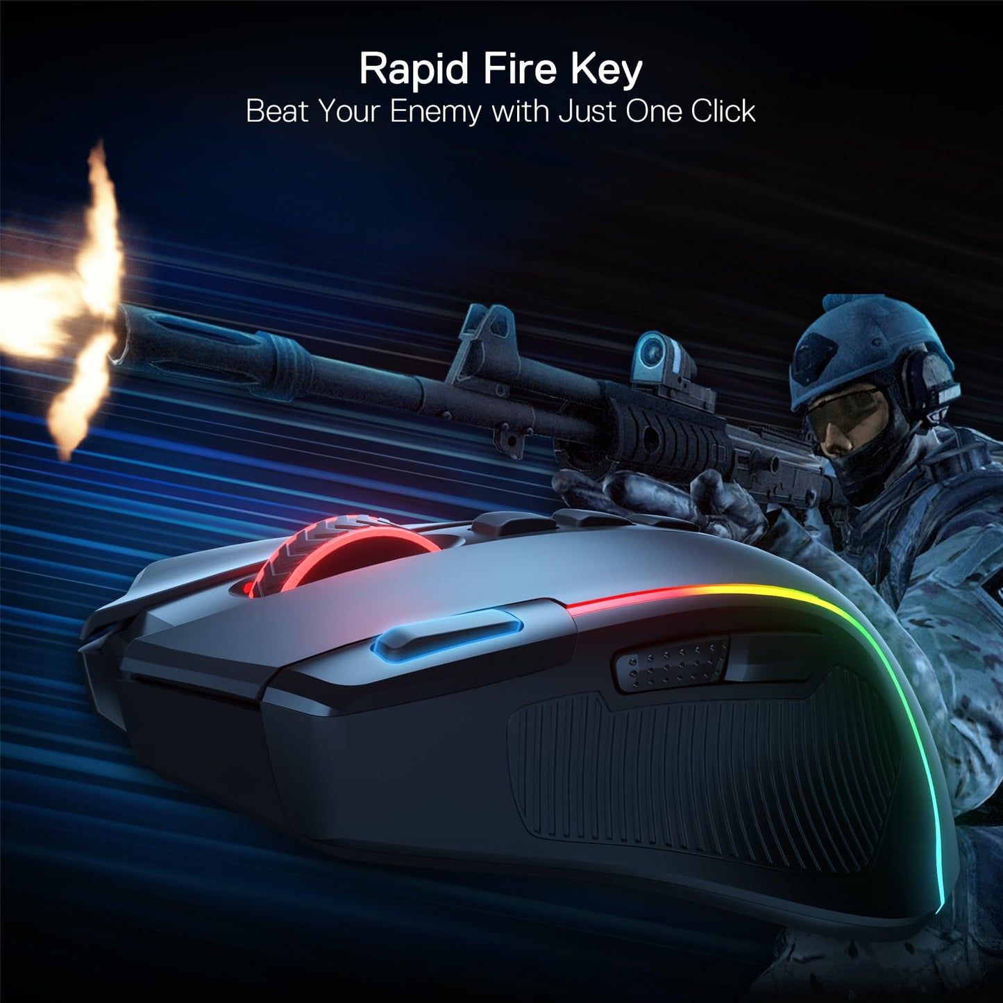 Redragon M612 PRO RGB Gaming Mouse, 8000 DPI Wired/Wireless Optical Gamer Mouse with 9 Programmable Buttons & 7 Backlit Modes, BT & 2.4G Wireless, Software Supports DIY Keybinds Rapid Fire Button