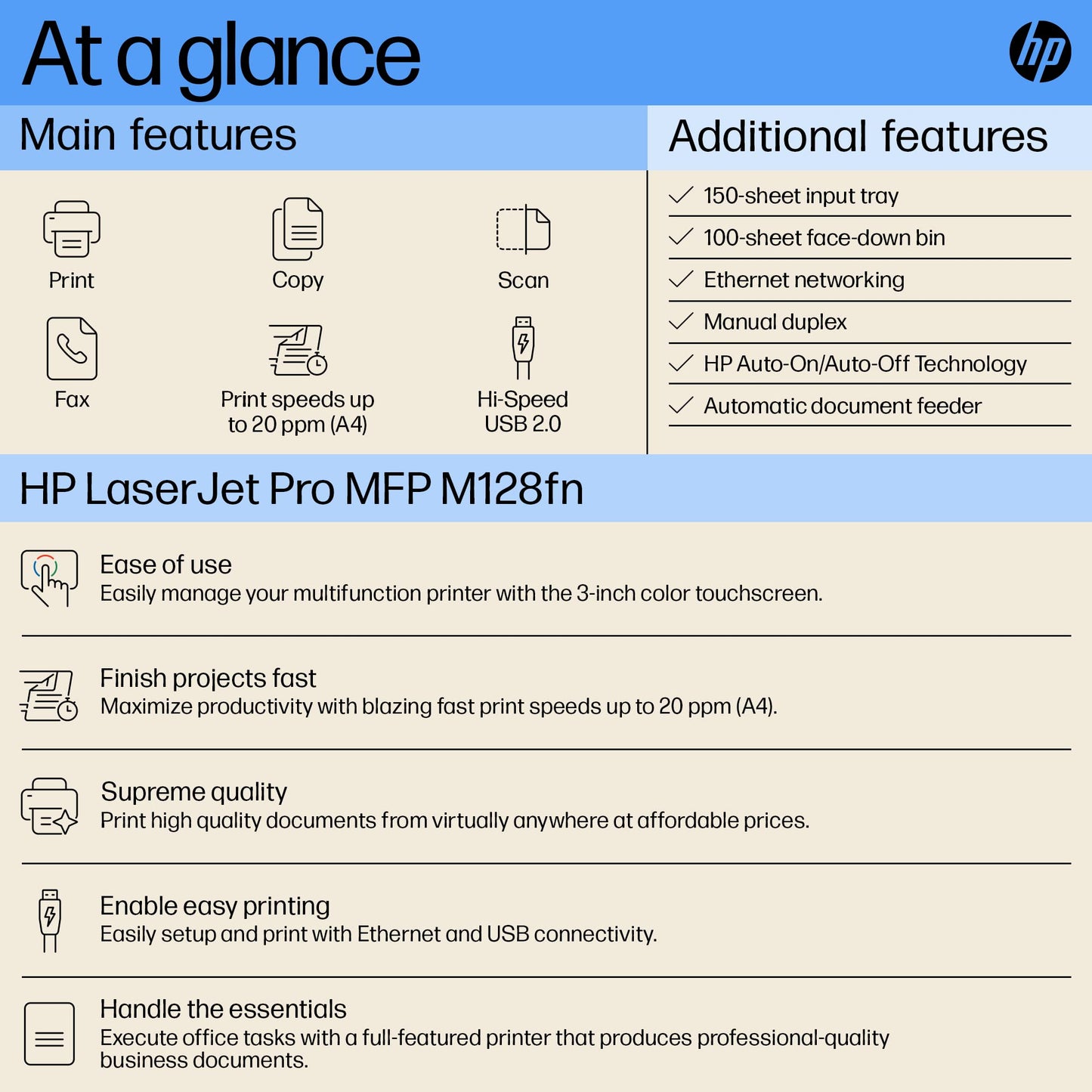 HP MFP M128Fn Laserjet Monochrome Printer: Print, Copy, Scan, Automatic Document Feeder, Ethernet, Fast Printing Upto 20Ppm, Easy and Secure Setup, 3 Year Warranty, Black
