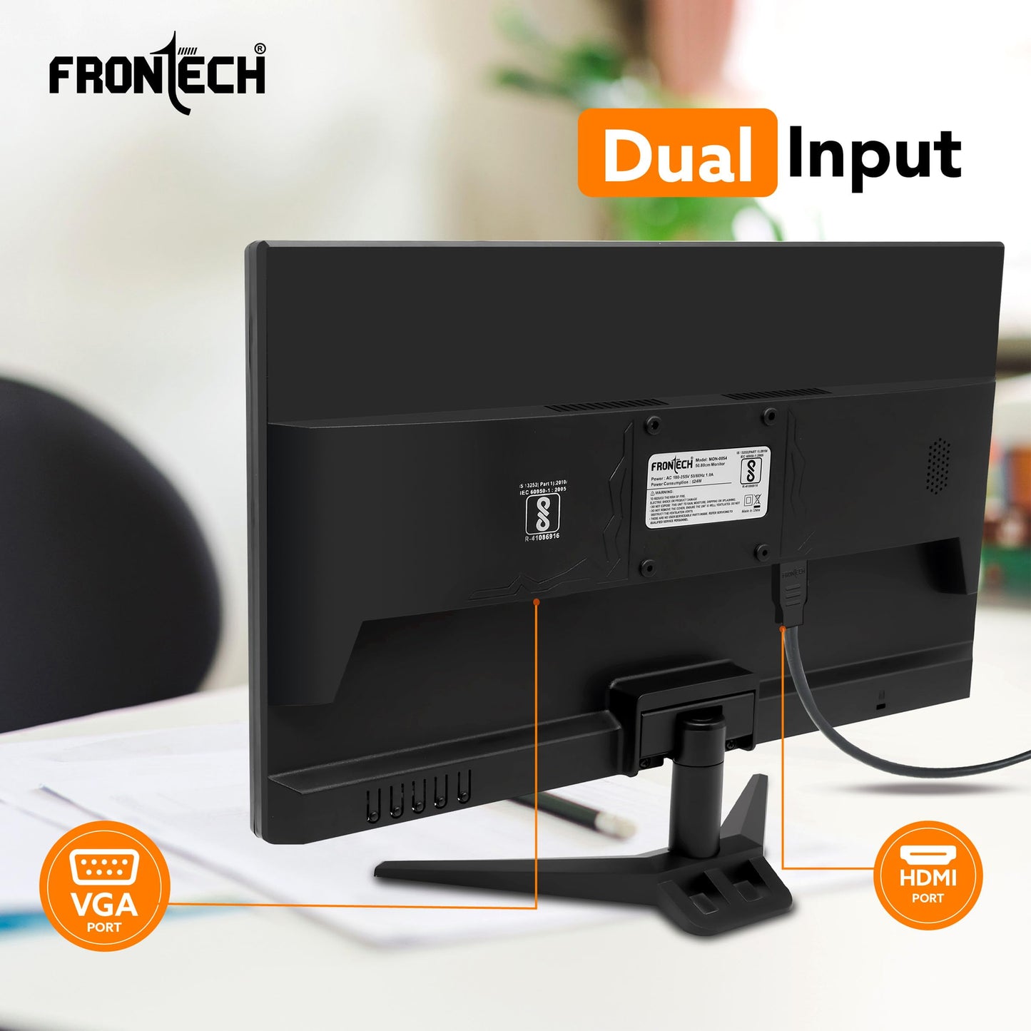FRONTECH 20 Inch HD LED Monitor | Refresh Rate 60 Hz, 1600 x 900 Pixels | Wall Mountable Slim & Stylish Design with 16.7M Colors | HDMI & VGA Ports, Built-in Power Supply (MON-0054,Black)
